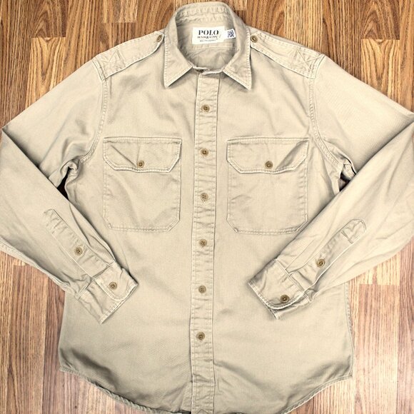 POLO DENIM & SUPPLY RALPH LAUREN 100% COTON SHIRT KHAKI Sz SMALL, S - Picture 1 of 4